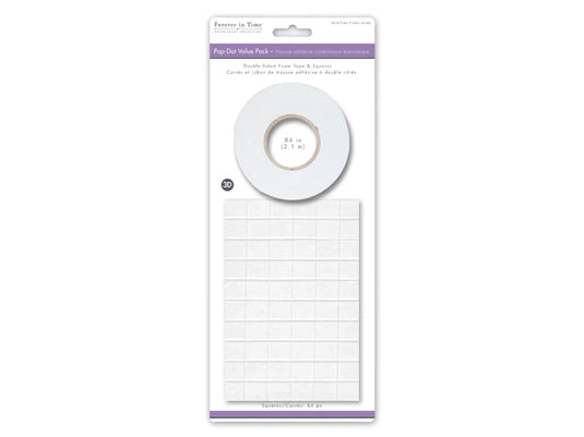 3D Pop Dot ValuePak: 1/2"x3/4" Squares x64 + 3/4"x84" Tape Dual-Adhesive