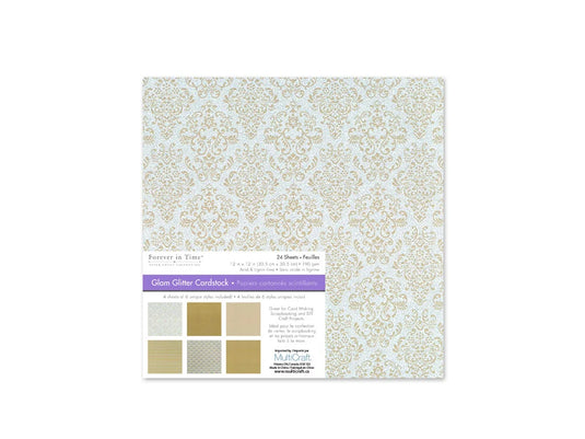 Scrapbook Paper: 12"x12" Glam Glitter Cardstock 190gsm C) Gold Medley