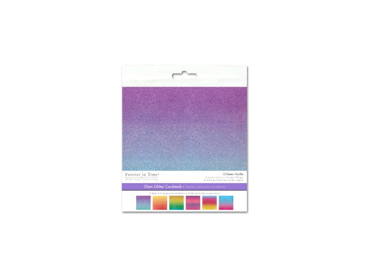 Scrapbook Paper: 6"x6" Glam Glitter Cardstock 190gsm 12Sht B) Ombre Brights