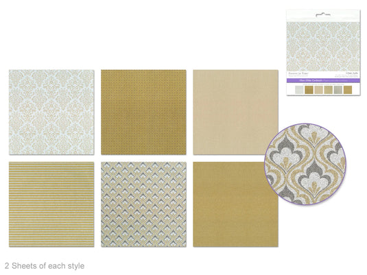 Scrapbook Paper: 6"x6" Glam Glitter Cardstock 190gsm 12Sht C) Gold Medley