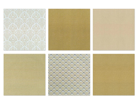 Scrapbook Paper: 6"x6" Glam Glitter Cardstock 190gsm 12Sht C) Gold Medley