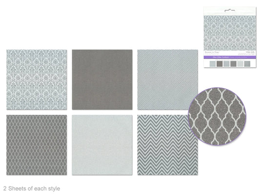 Scrapbook Paper: 6"x6" Glam Glitter Cardstock 190gsm 12Sht D) Silver Medley