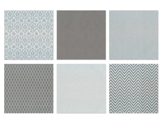 Scrapbook Paper: 6"x6" Glam Glitter Cardstock 190gsm 12Sht D) Silver Medley