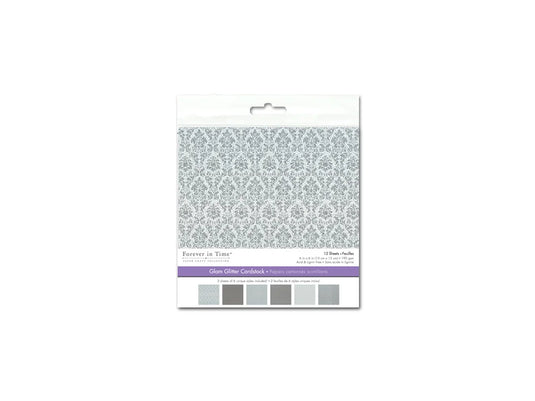 Scrapbook Paper: 6"x6" Glam Glitter Cardstock 190gsm 12Sht D) Silver Medley