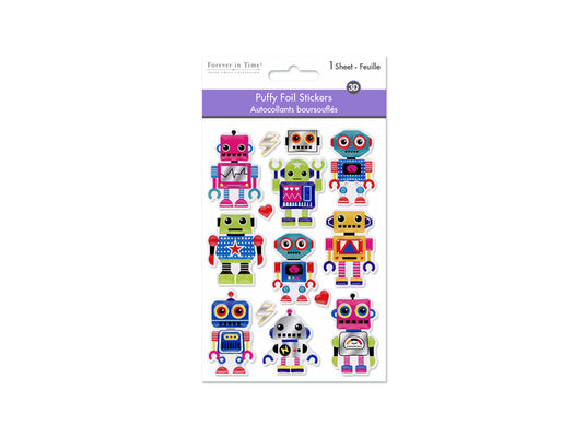 Paper Craft Stickers: 4.3"x6.1" Foil Puffy M) Robots