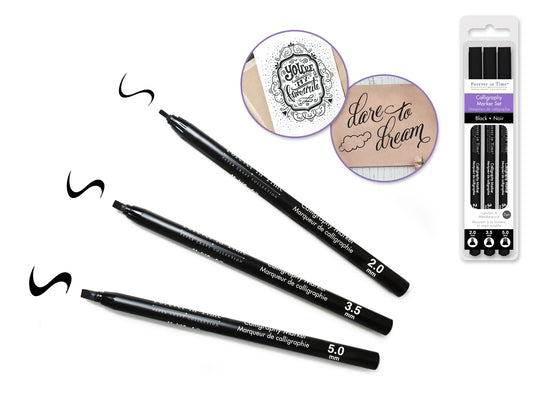 Paper Craft Essential: Calligraphy Marker Set 3pc 2.0/3.5/5.0mm A) Black