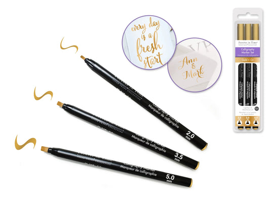 Paper Craft Essential: Calligraphy Marker Set 3pc 2.0/3.5/5.0mm B) Gold
