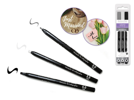 Paper Craft Essential: Calligraphy Marker Set 3pc 2.0/3.5/5.0mm D) Monochrome