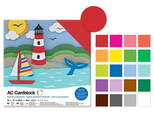 Scrapbook Cardstock: 12"x12" 80lb (216gsm) Textured 60Sht C) Primary Colors