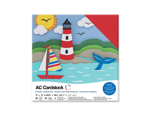 Scrapbook Cardstock: 12"x12" 80lb (216gsm) Textured 60Sht C) Primary Colors