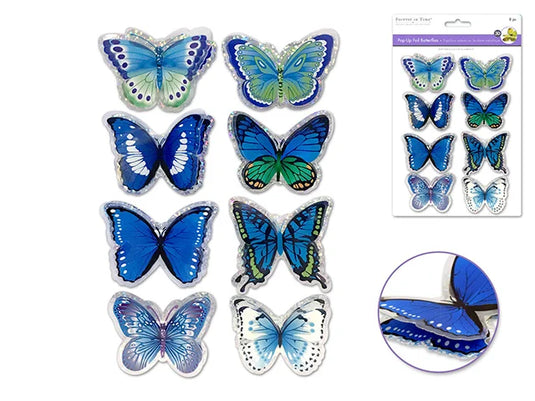 Handmade Stickers: 12cmx17cm 3D Pop-Ups Foil Butterflies 8pc D) Shades of Blue
