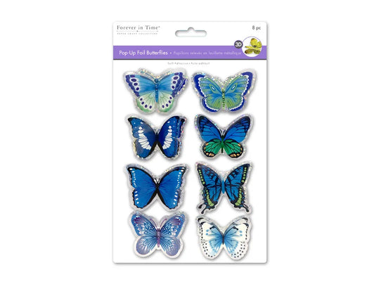 Handmade Stickers: 12cmx17cm 3D Pop-Ups Foil Butterflies 8pc D) Shades of Blue