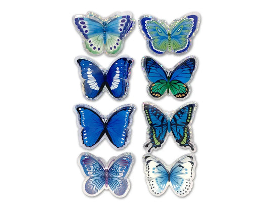 Handmade Stickers: 12cmx17cm 3D Pop-Ups Foil Butterflies 8pc D) Shades of Blue