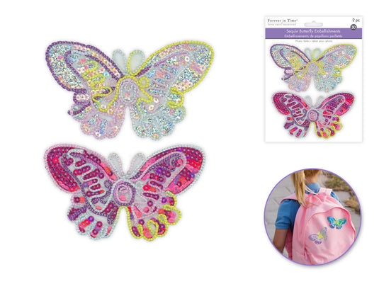 Paper Craft Emb: 5"x3" Sequin Butterflies 2pc Asst A) Pastel