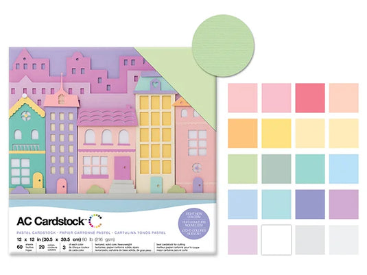 Scrapbook Cardstock: 12"x12" 80lb (216gsm) Textured 60Sht D) Pastel Colors