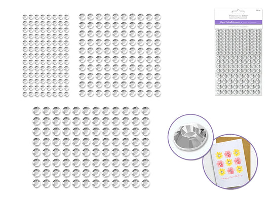 Paper Craft Emb: 6/8/10mm Gems x300 Peel-n-Stick C) Crystal