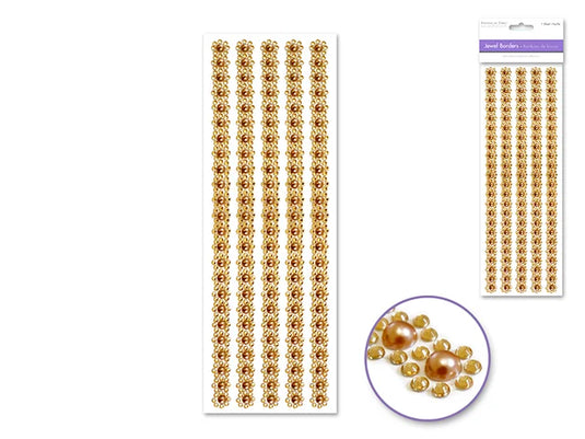 Paper Craft Sticker: 10cmx27cm Jewel Borders D) Gold Pearl Floral