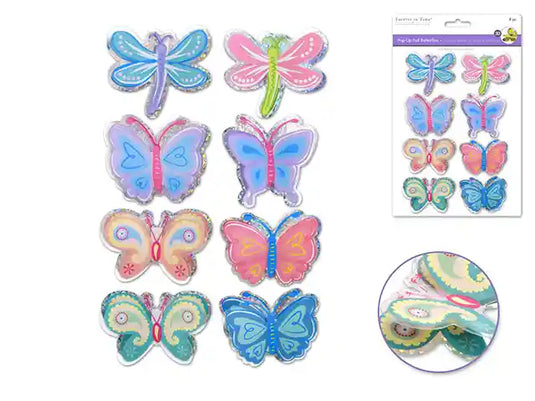 Handmade Stickers: 12cmx17cm 3D Pop-Ups Foil Butterflies 8pc B) Pastel Mix