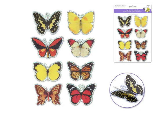 Handmade Stickers: 12cmx17cm 3D Pop-Ups Foil Butterflies 8pc F) Tropical