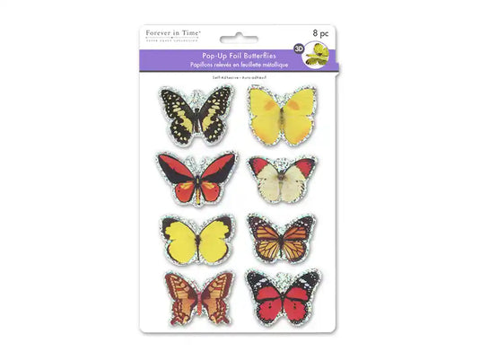 Handmade Stickers: 12cmx17cm 3D Pop-Ups Foil Butterflies 8pc F) Tropical