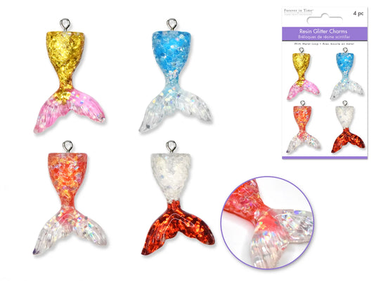 Paper Craft Emb: Glitter Charms 4pc Metal Loop A) Mermaid Tail