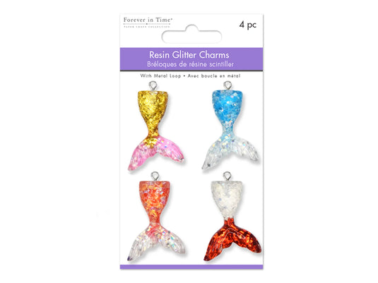 Paper Craft Emb: Glitter Charms 4pc Metal Loop A) Mermaid Tail