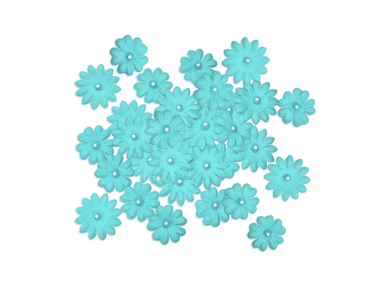 Floral Embellish: 0.8cm+2cm Handmade Paper w/Pearls E) Blue