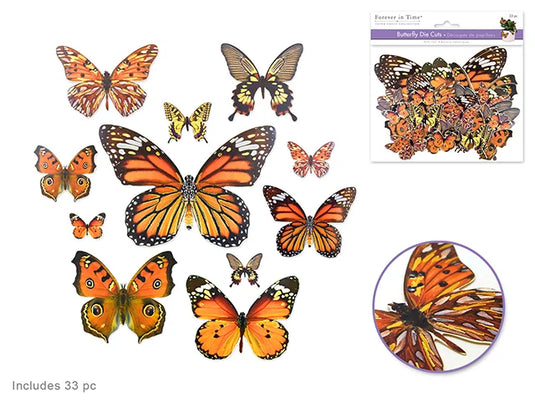 Paper Craft Emb: Butterfly Die Cuts w/Foil Accents B) Orange