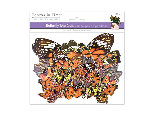 Paper Craft Emb: Butterfly Die Cuts w/Foil Accents B) Orange