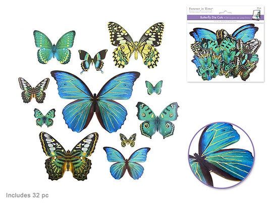 Paper Craft Emb: Butterfly Die Cuts w/Foil Accents C) Blue