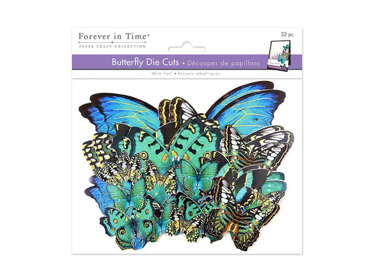 Paper Craft Emb: Butterfly Die Cuts w/Foil Accents C) Blue