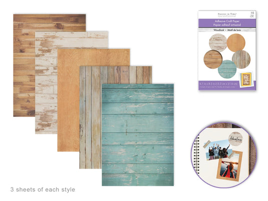 Paper Stack: 6.1"x8.5" Self-Stick 80g 15Sht A) Distressed Wood