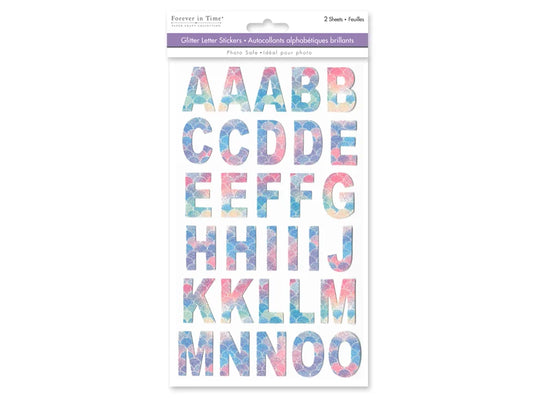 Paper Craft Stickers: 5.75"x9.45" Alpha Glitter 2 Sheets B) Mermaid Pastel