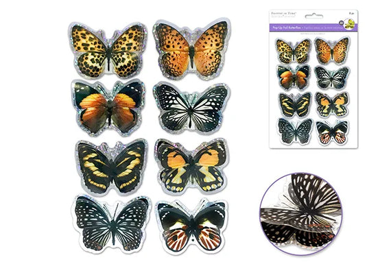 Handmade Stickers: 12cmx17cm 3D Pop-Ups Foil Butterflies 8pc C) Monarch
