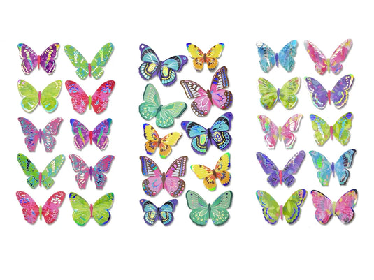 Paper Craft Sticker: 17.5cmx9.5cm 3D Foil Butterflies A) Vivid