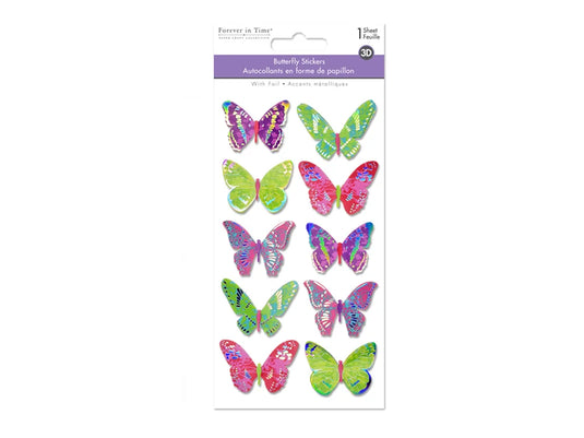 Paper Craft Sticker: 17.5cmx9.5cm 3D Foil Butterflies A) Vivid