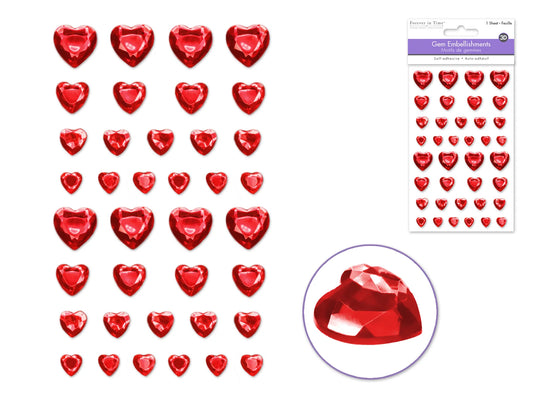 Paper Craft Sticker: 8.9cmx13.7cm Bling Gem Shapes C) Red Hearts