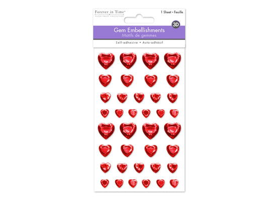 Paper Craft Sticker: 8.9cmx13.7cm Bling Gem Shapes C) Red Hearts