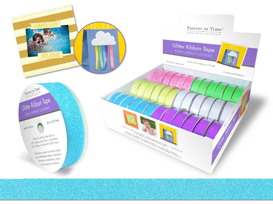 Decorative Craft Tape: 2.2cmx2m Glitter Ribbon Tape C) Pastel