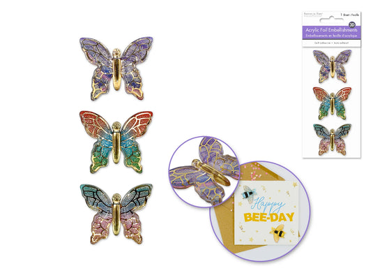 Paper Craft Emb: 3D Acrylic Foil Embellishments Peel-n-Stick D) Butterfly