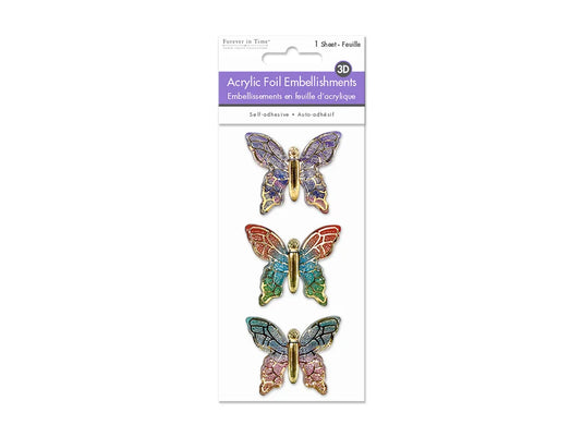 Paper Craft Emb: 3D Acrylic Foil Embellishments Peel-n-Stick D) Butterfly