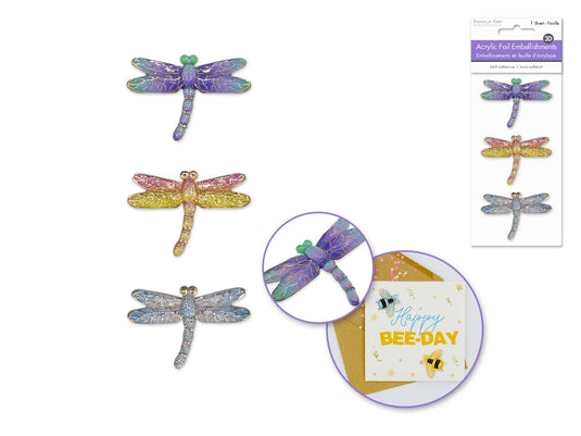 Paper Craft Emb: 3D Acrylic Foil Embellishments Peel-n-Stick F) Dragonfly