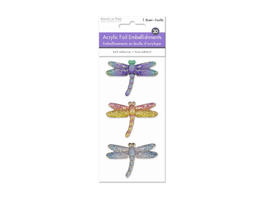 Paper Craft Emb: 3D Acrylic Foil Embellishments Peel-n-Stick F) Dragonfly