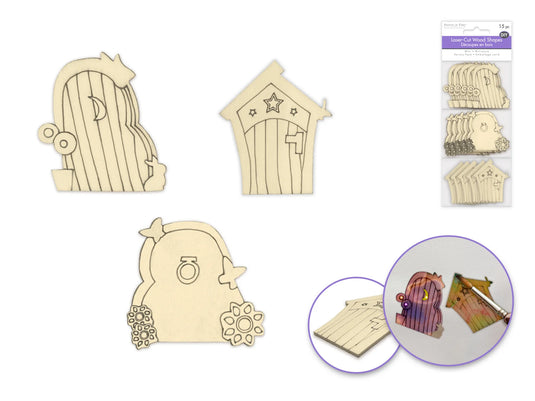Paper Craft Emb: DIY Mini Wood Laser Cut-Outs x15 A) Fairy Door