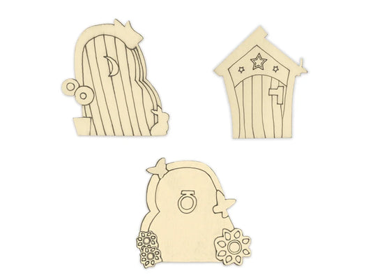 Paper Craft Emb: DIY Mini Wood Laser Cut-Outs x15 A) Fairy Door