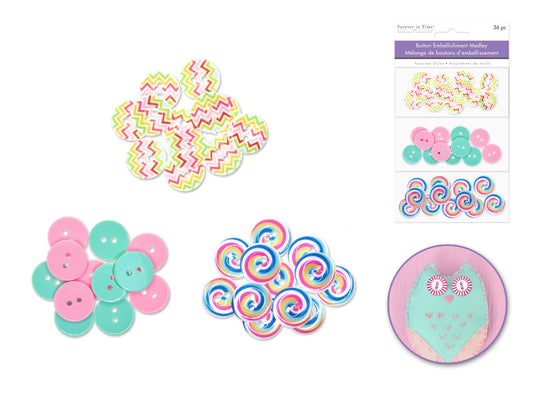 Button Embellishment: Round Pattern Button Medley 36pc 3-Tier B) Pinwheel