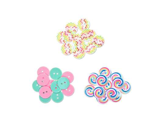 Button Embellishment: Round Pattern Button Medley 36pc 3-Tier B) Pinwheel