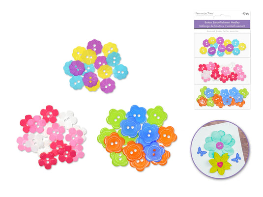 Button Embellishment: Plastic Button Medley 45pc 3-Tier B) Flowers