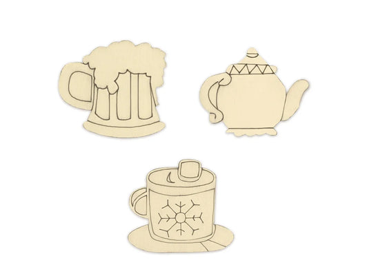 Paper Craft Emb: DIY Mini Wood Laser Cut-Outs x15 E) Beverage