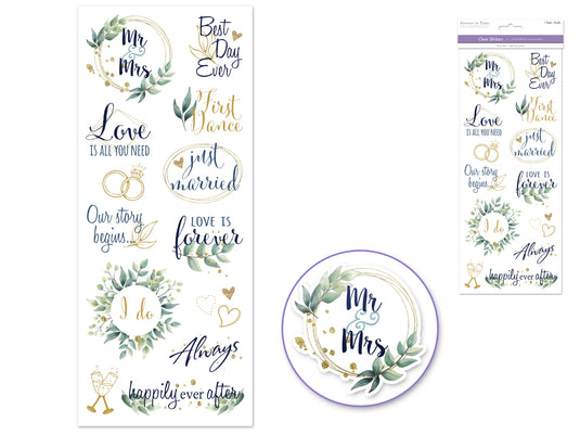 Paper Craft Sticker: 5"x12" Classic Themes 'Clear' Photo Safe J) Mr. & Mrs.